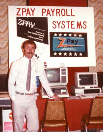 Paul with first trade show booth at Heath Users Group Convention