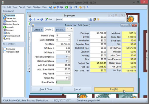PayWindow in Payroll Entry Screen